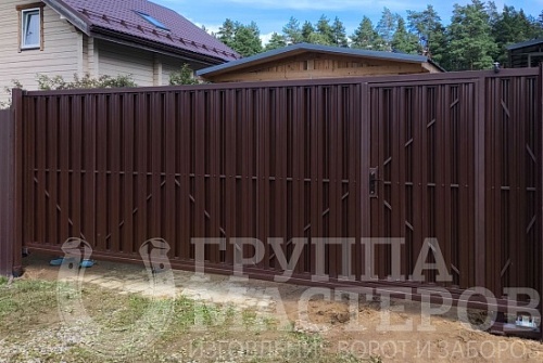 Ворота из евроштакетника с автоматикой и калиткой
